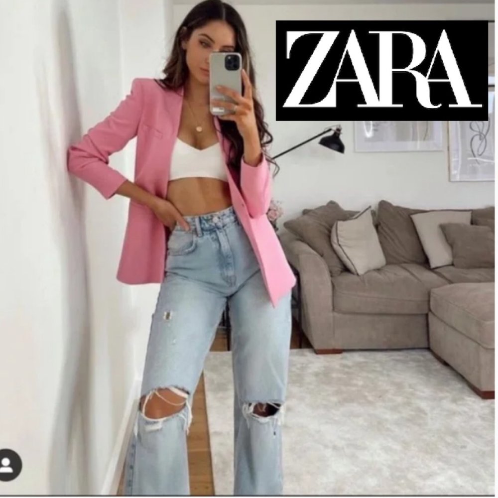 NWT Zara Wide Leg Full Length Ripped Jeans